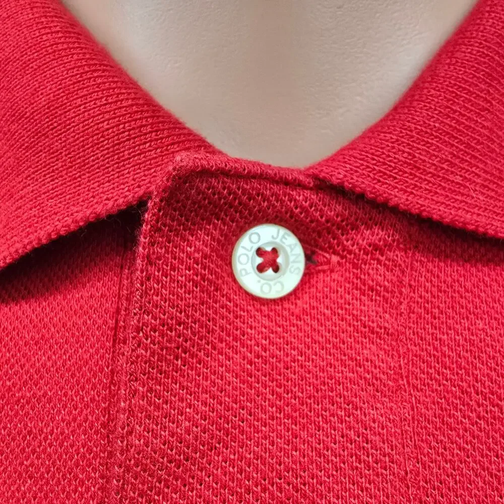 Polo Jeans Co. Ralph Lauren RL Spell Out US Flag Pocket Tipped Polo VTG Sz L Red